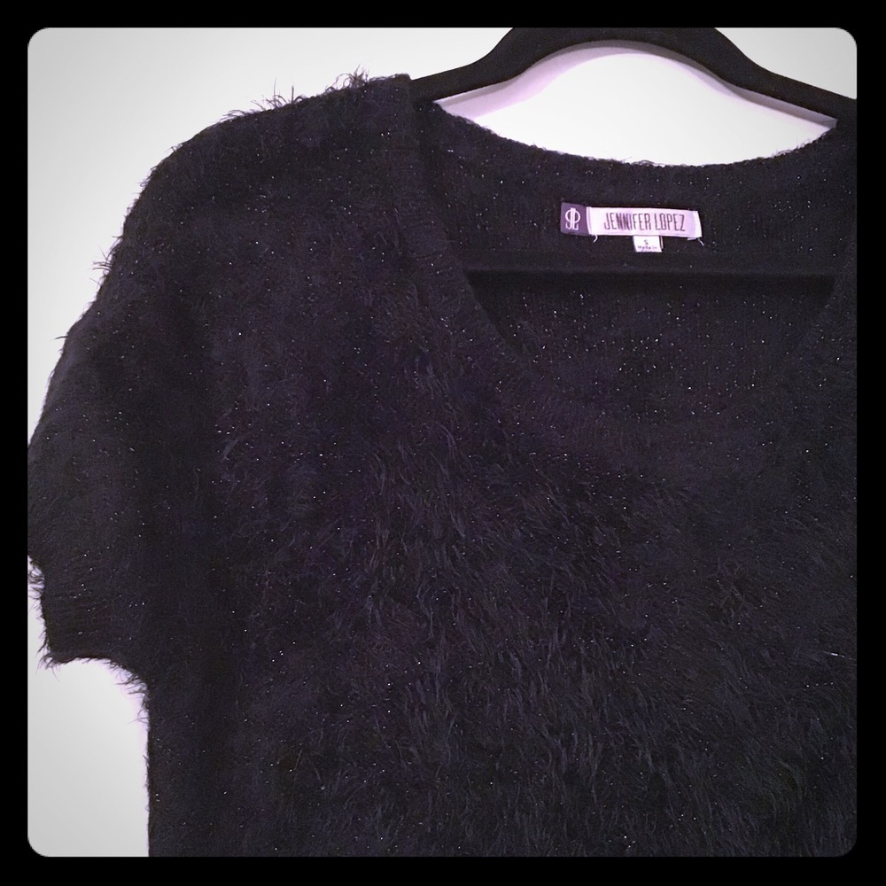 💋Jennifer Lopez💋 Black Fashion Trend Fuzz Top - Picture 1 of 4